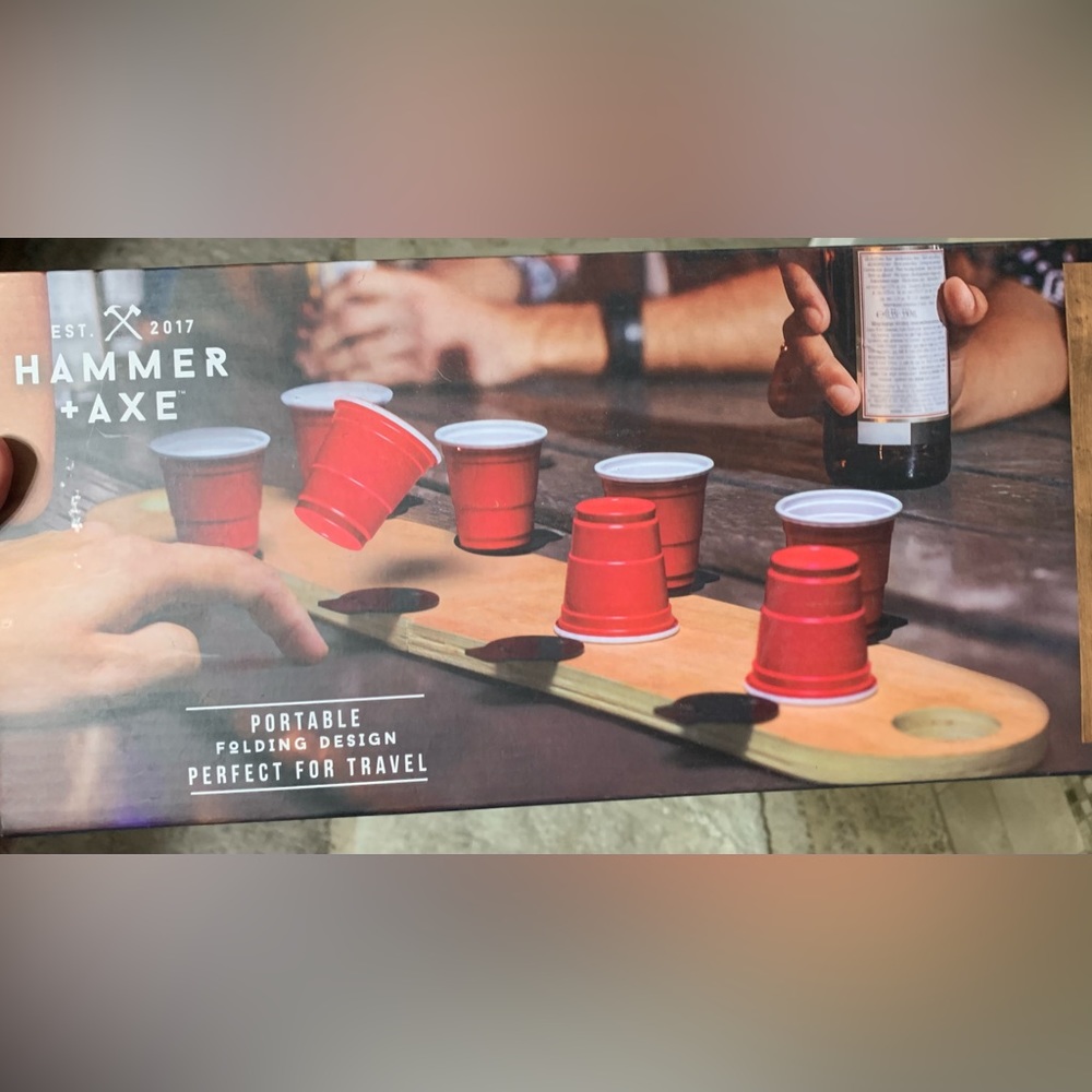 Mini Travel Flip Cup Drinking Game Hammer + Axe Wooden Portable 20 Cups BNIB